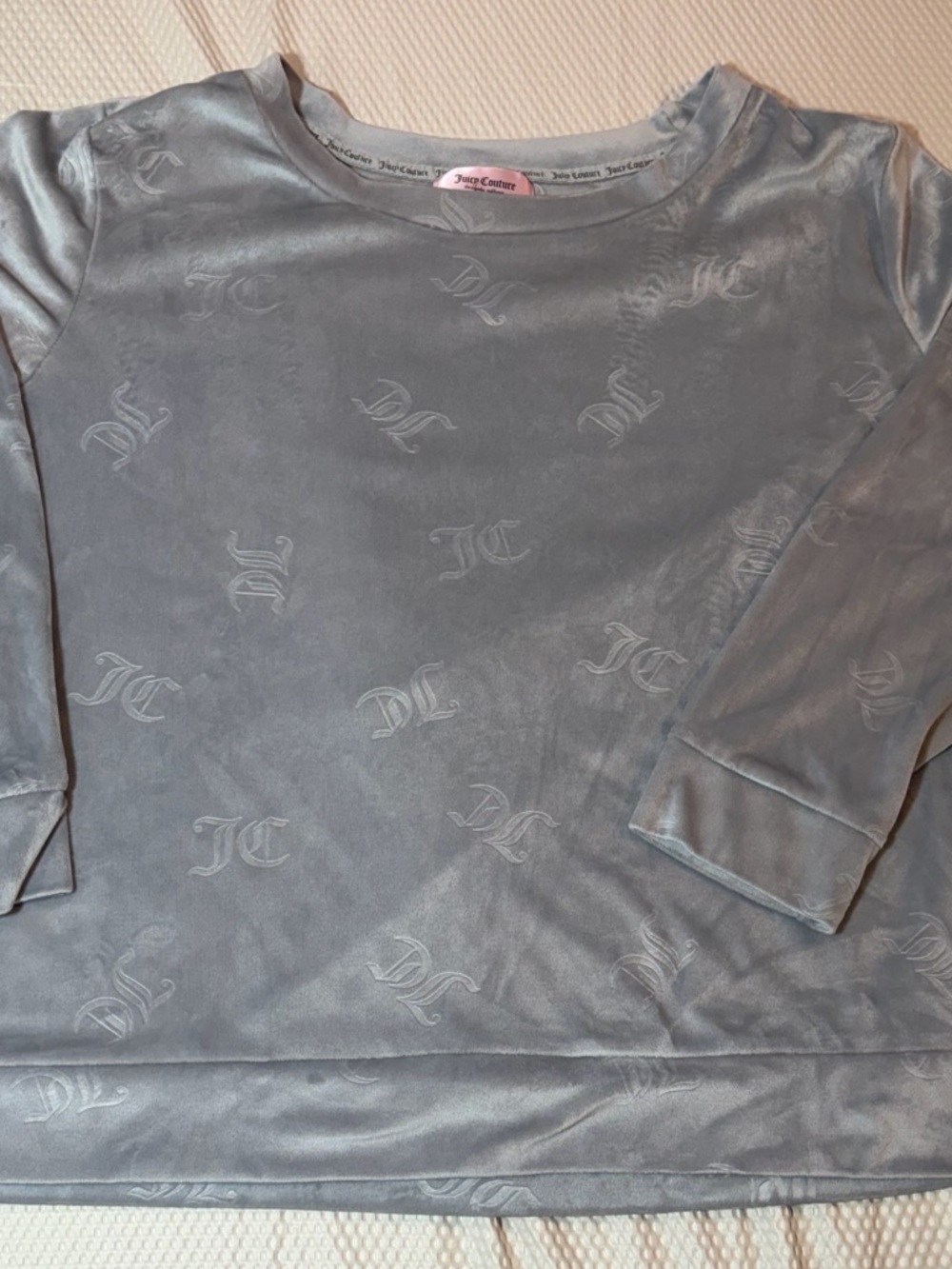 Juicy Couture Velour Sleep Top 1X Gray Monogram Long Sleeve Y2K Lounge Plus Size